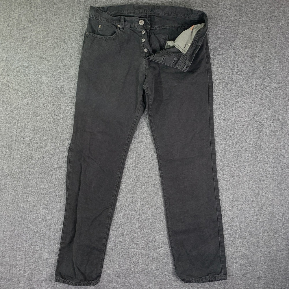 James Perse Linen Pants Men 34x32 Button Fly Gray 5 Pocket Canvas